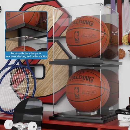 Basketball Vitrine mit Spiegelrückseite und schwarzem Metall gerilltem Sockel Acryl... - Bild 4 von 7