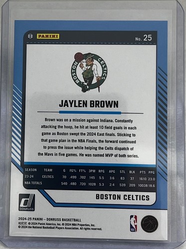Carte basketball hivernal Donruss Jaylen Brown 2024-25 #25 Boston Celtics - Photo 4/4