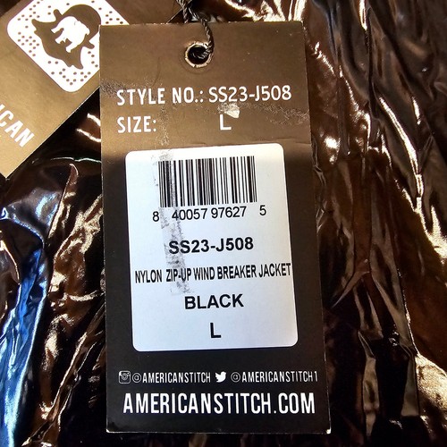 NEW American Stitch Black Shine Hooded Zip Winbreaker Jacket Men's Size L 3377 - Picture 8 of 10