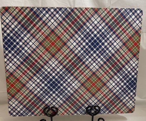 Pottery Barn Placemats Cork Back Lakehouse Plaid Placemat Navy Green Red Yellow - Picture 1 of 11