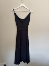 NWT Trendyol Navy Jacquard Midi Slip Dress UK 10 Cowl Neck Evening Dress