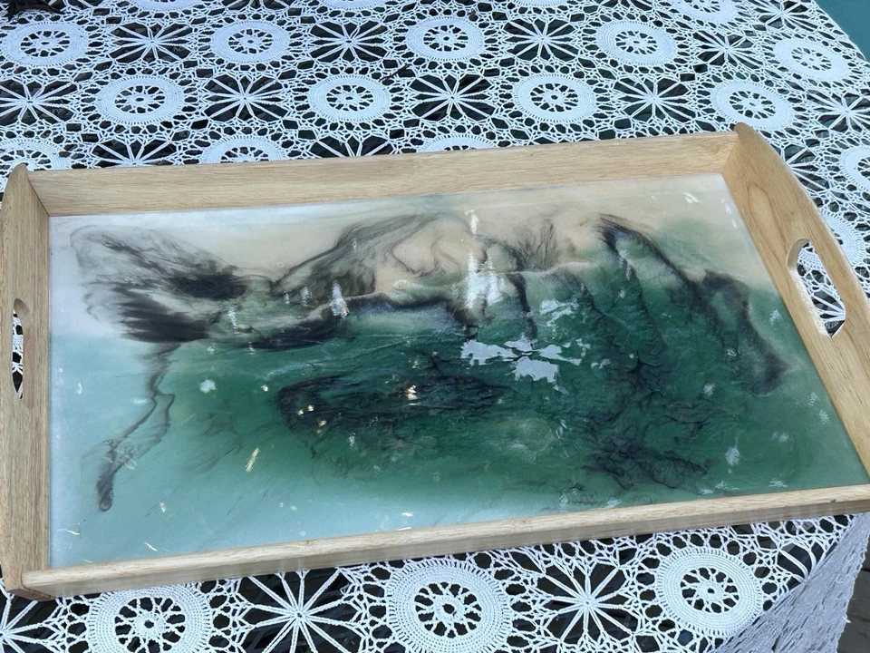 Handmade Ocean Tray, Wooden Epoxy Resin Serving Tray, Beach Recta Vanity Tray - Image 2 of 4