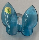 Vintage Waterford Crystal Blue Butterfly Figurine: Ribbed Pedestal Paperweight