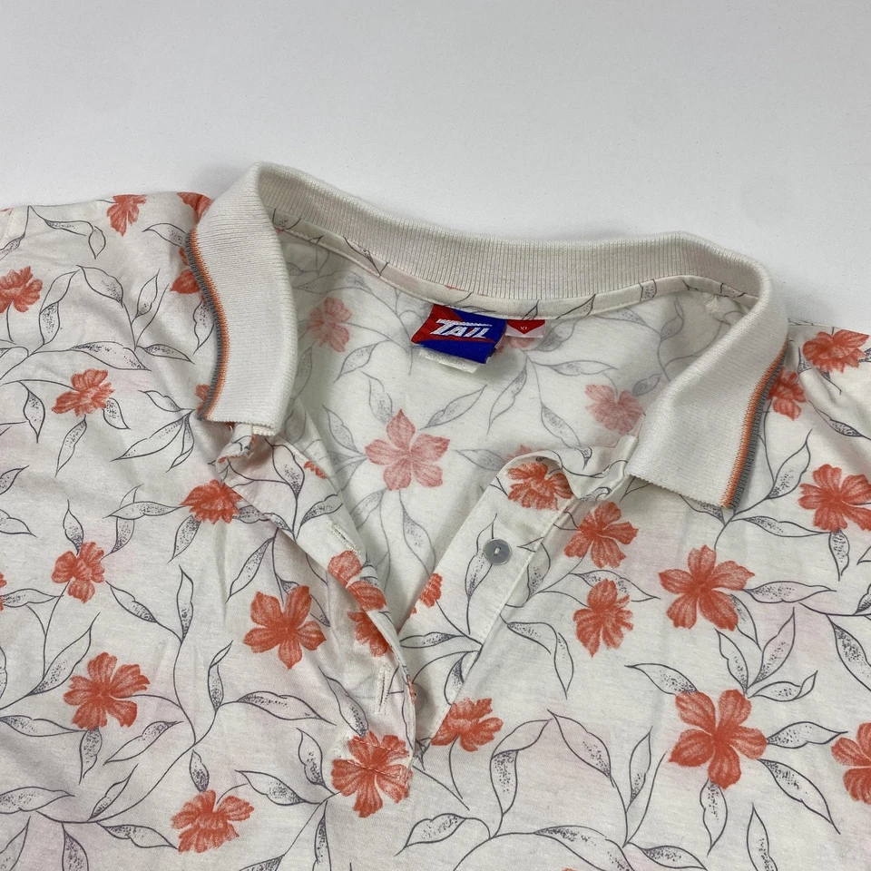 Camisa polo vintage cola para mujer XL blanca naranja floral golf manga corta años 90 Foto 2 de 4