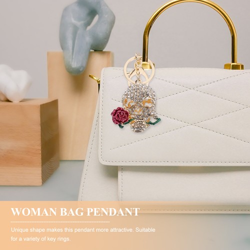 1 Pc -encrusted Death Rose Car Key Pendant Metal Woman Bag Decor - Picture 6 of 12