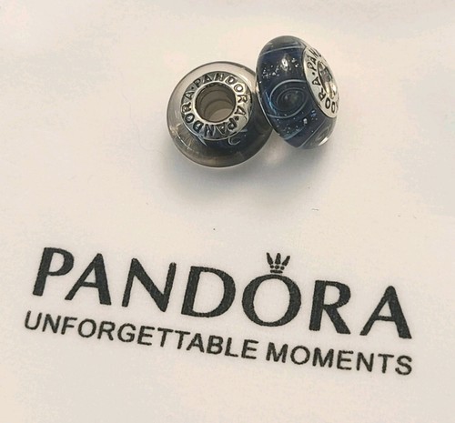 Pandora Set Of Two Murano Glass Charms Celestial Design