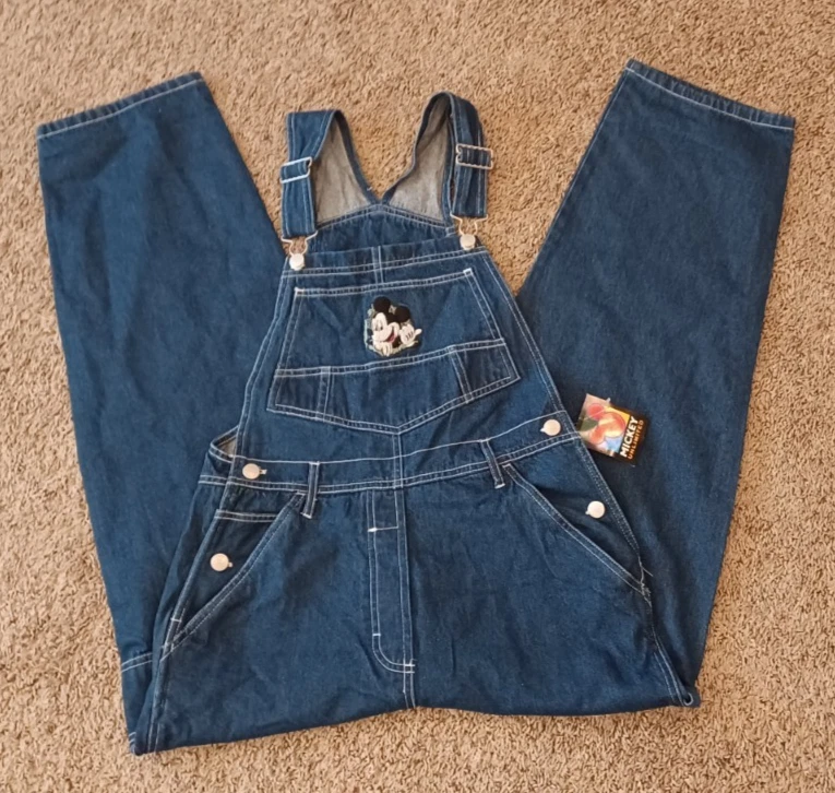 NWT - Vtg Mickey Mouse Unlimited Disney Bib Overalls FITS 28x27 (Tag L- juniors)