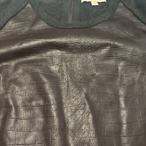 ETCETERA Leather Panel Sweater Gray Brown Long Sleeve SZ Large Crocodile Imprint - Picture 15 of 16