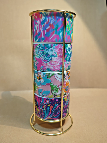 Lilly Pulitzer Porzellan Espresso Stapeltasse Tassen Set 8 Unzen mit Caddy Ständer - Bild 4 von 11