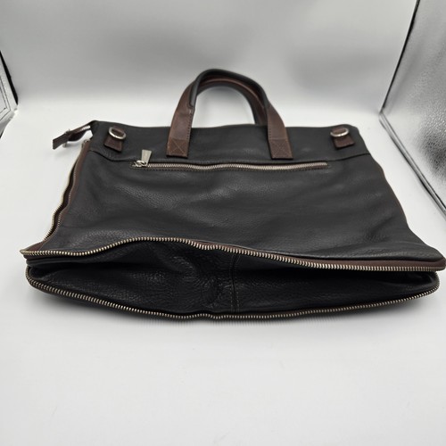 Chiarugi Pebbled Leather Slim Aktentasche Braun Schwarz Italy 15x12x3 - Bild 9 von 12