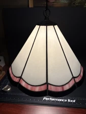Vintage MCM Pink Black White Slag Glass Ceiling Lamp 16” Diameter EC Nice!