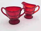 Ruby Red Glass Creamer and Sugar Bowl New Martinsville Vintage Depression Glass