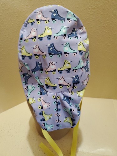 Roller Skates Women's Ponytail Surgical Scrub Hat/Cap Handmade - Picture 8 of 9