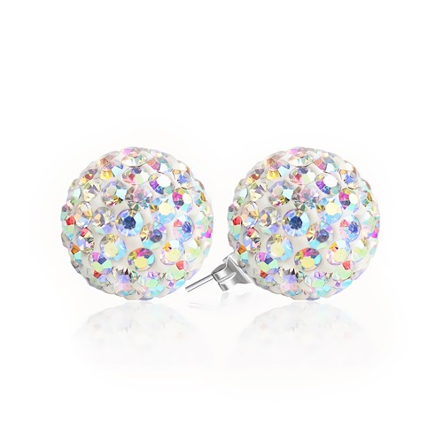 Sparkle CZ Crystal Round Disco Ball Sliver Stud Earrings 6mm 8mm 10mm 12mm - Picture 4 of 26