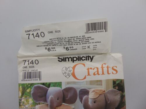 Simplicity 7140 Elephant Dolls Clothes Sewing Pattern Vintage Uncut - Picture 2 of 6