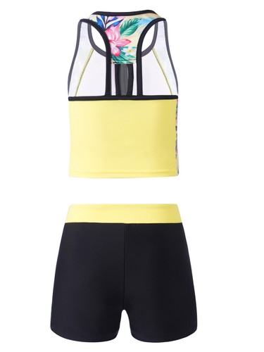 Kids Girls Fashion 3pcs Printed Tankini Suits Summer Beach Athletic Swimsuit - Picture 40 of 97