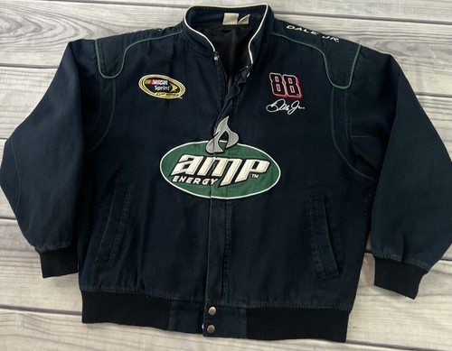 Vtg NASCAR Dale Earnhardt Jr. Racing Jacket AMP Energy #88 Size XL Black & Green