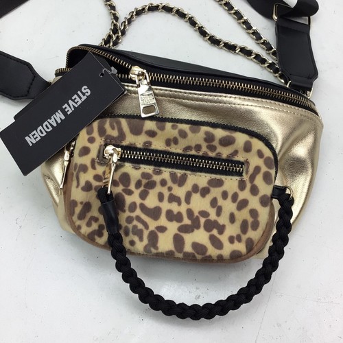 Steve Madden Convertible Belt-Bag Leopard Double-Chain & Pouch Zip Around - Picture 2 of 10