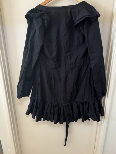 Seed Heritage Black Relaxed Ruffle Linen Wrap Summer Dress-Cute-Comfy-Size 14 - Picture 7 of 17