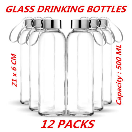 500ml Large Glass Water Sports Bottle Ribbon Handle Juice Milk Beverage Storage - Picture 9 of 10