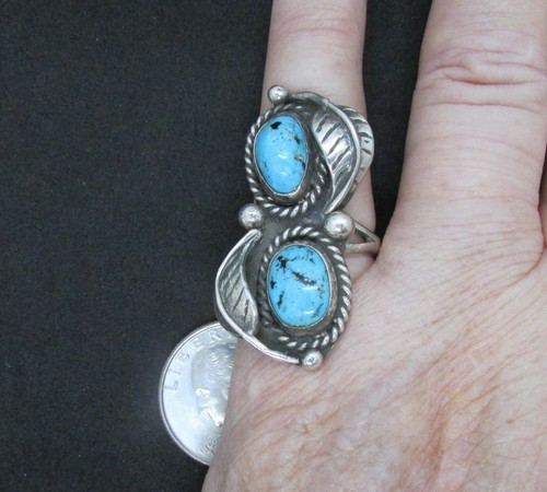 VINTAGE SOUTHWEST RING 2 STEINE TÜRKIS GRÖSSE 6 STERLING - Bild 6 von 6
