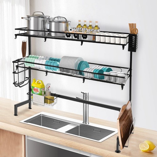2-Tier Over Sink Dish Drying Rack Cutlery Drainer Kitchen Cup Organizer 82cm NEW - Picture 4 of 24