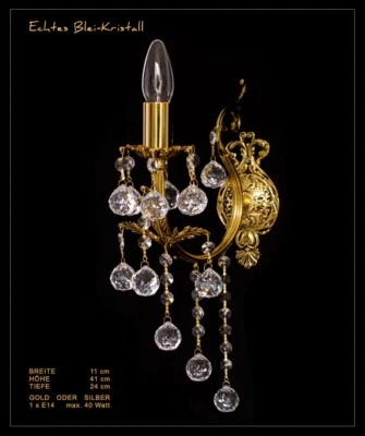 Jugendstil Kristall Wandlampe Echt Kristall auf Metall Rahmen Gold oder Silber - Bild 1 von 2