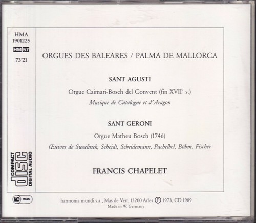CD: Francis CHAPELET: Orgeln der Balearen, Sant Agusti, Sant Geroni - Bild 2 von 2