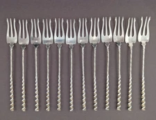 12 Square Twist by Whiting Sterling Silver Cocktail Fork Oyster Forks Set 5.5"