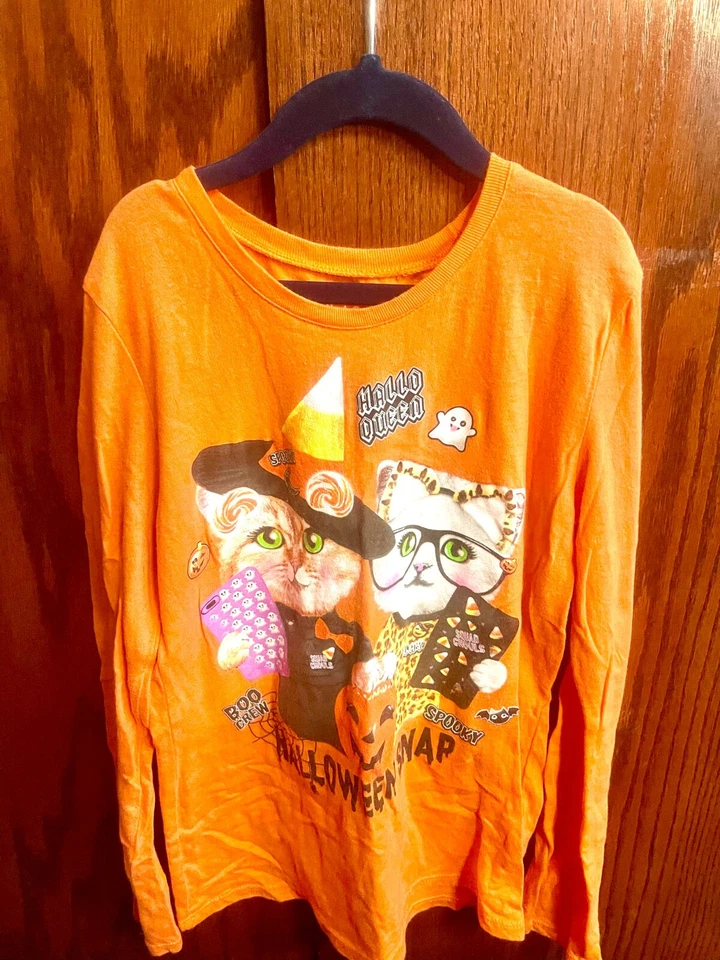 Childrens Place Orange Large 10/12 Kitty Cat Long Sleeve Kids Halloween shirt - Image 4 of 4