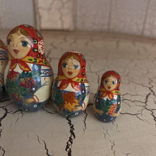 Russische Nestpuppen Herbstsaison handbemalt 5 Stck. - 4,5"" hoch - Bild 20 von 20