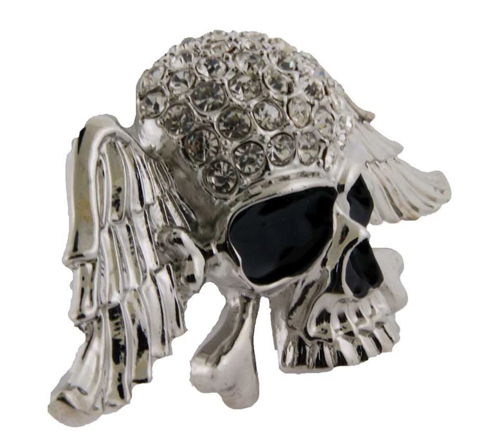 Calavera Cinturón Hebilla Hombres Mujeres Nuevo Huesos Cruzados Plata Metal Pirata Bling Estrás Foto 2 de 4