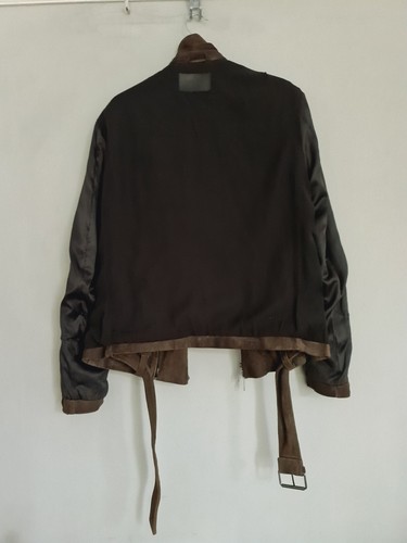 Allsaints Suede Leather Jacket Mens Chocolate Brown Softshell Biker Bomber Small - Picture 8 of 12