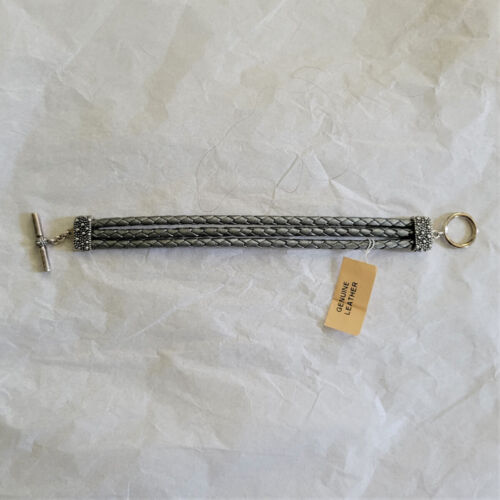 NUEVO EN CAJA Pulsera Palanca Michael Dawkins Gris Estrellado Noche Cuero Plata Esterlina - Imagen 3 de 5