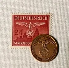 WWII Germany 1 RP Bronze Coin 1936-1940 & MNH 24 Pf German Stamp Collectible