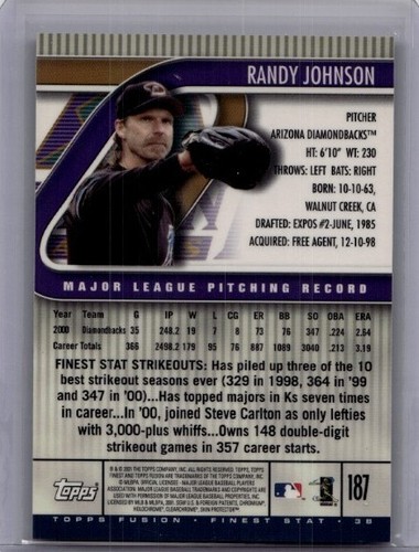 2001 Topps Finest - Randy Johnson #32 Arizona Diamondbacks - Picture 2 of 2
