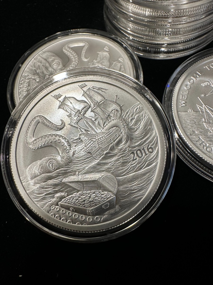 1オンス　銀貨　【END OF WORLD】シルバーバグアイランド 2016 Silverbug Island Kraken 1 Oz 999 Pure Silver Coin Round