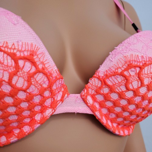 32C NWT Victorias Secret VERY SEXY Push Up Bra Lace Mesh Pink Underwired Padded - Picture 3 of 12