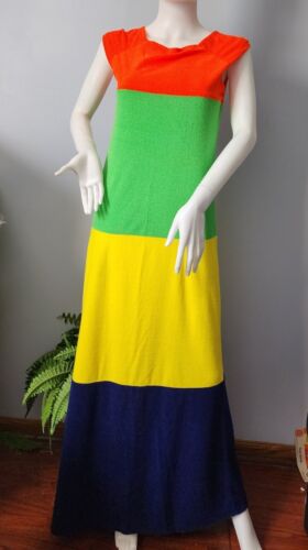 Vintage Orange Limette Frottee Überwurf 60er Maxi Loungewear Chantel of Calif Größe S - Bild 2 von 14