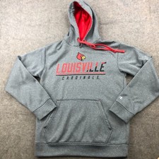 Louisville Cardinals Hoodie Mens Small Gray Red Spell Out Logo Sweatshirt