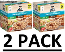 2 PACK - Quaker Lower Sugar Variety Instant Oatmeal - 52 Packets (Total 104)
