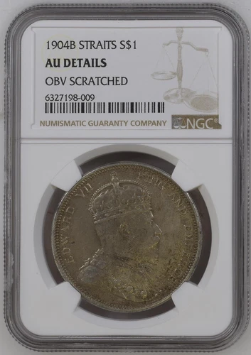 1904-B Straits Settlements $1 NGC AU Details Scratched