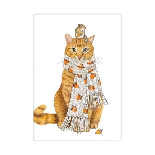 Mary Lake-Thompson Kitty Cat & Chipmunk w/Acorn Scarf Flour Sack Kitchen Towel - Picture 2 of 3