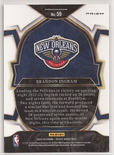 2022-23 Panini Select #59 Brandon Ingram Orange Flash Prizm - Picture 2 of 2