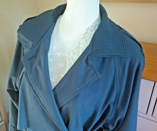 DEBENHAMS NUAGE MICRO GREEN LONG TRENCH COAT MAC UK 10 EXCELLENT CONDITION - Picture 3 of 12