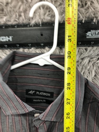 AF Platinum Modern Fit Shirt Size L Mens Long Sleeve Spread Collar Gray Plaid - Picture 5 of 10