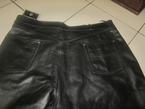VINTAGE MENS FMC BLACK LEATHER MOTORCYCLE RIDING PANTS SZ 42 NWT - Picture 21 of 23