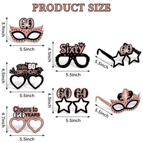 24 Pcs 60th Birthday Paper Glasses Party Photo Booth Props for Men Women - Picture 4 of 6