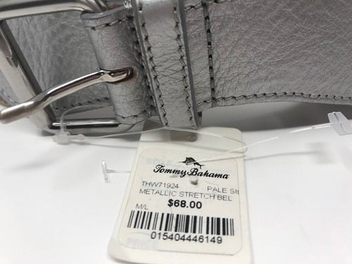 New NWT Women's Tommy Bahama Metallic Stretch Belt Cow Hide Beige Medium/Large - Picture 2 of 5