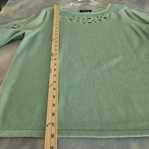Bob Mackie Wearable Art Lightweight Sweater Tunic Plus Sz 1X Green Floral Cutout - Picture 11 of 12